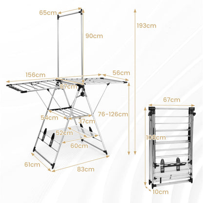 Clothes Drying Rack, Clothes Drying Rack with 6-Level Adjustable Height, Silver, Costway, 3