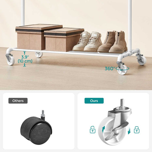 Clothes Rail, Coat Rack with Shoe Storage, Extendable Clothes Rail, 110 kg, Classic White, SONGMICS, 2