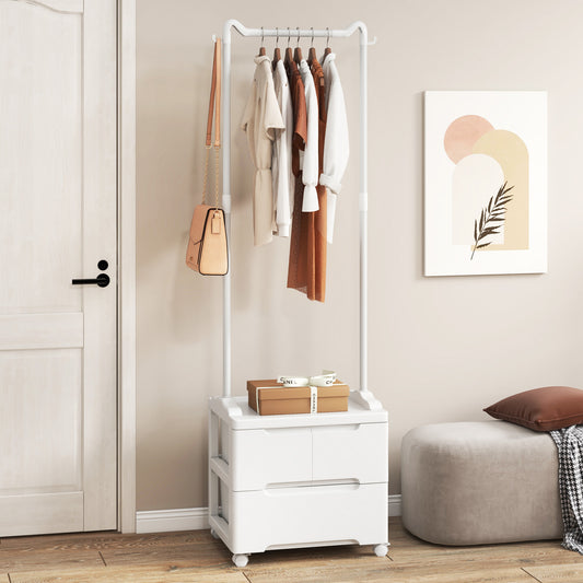 Clothing Rack with Drawers Rolling Garment Rack with Side Hooks-White, Costway, 2