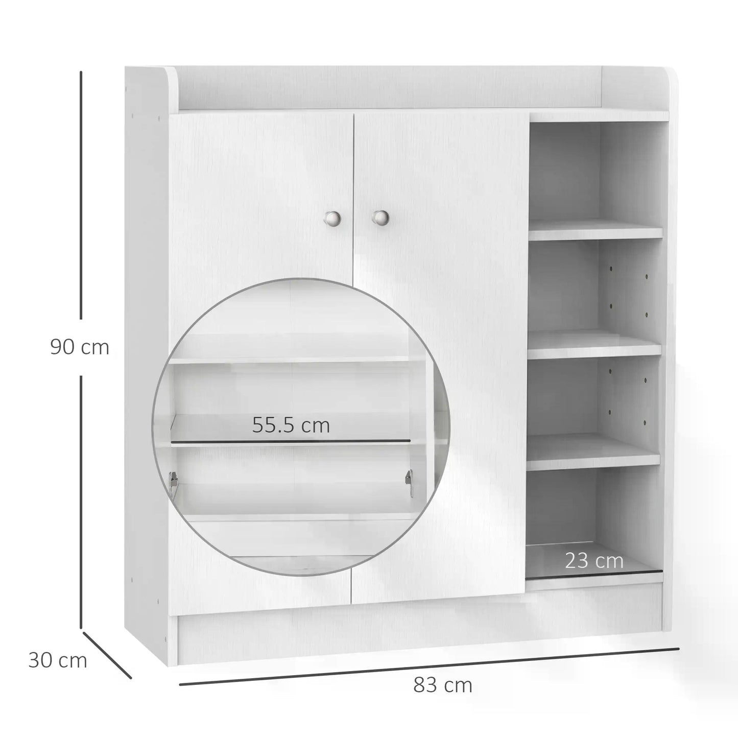 Shoe Storage Cabinet Two Doors w/ Adjustable 4 Shelves Cupboard Footwear Rack Stand Organiser Hallway White, HOMCOM, 3