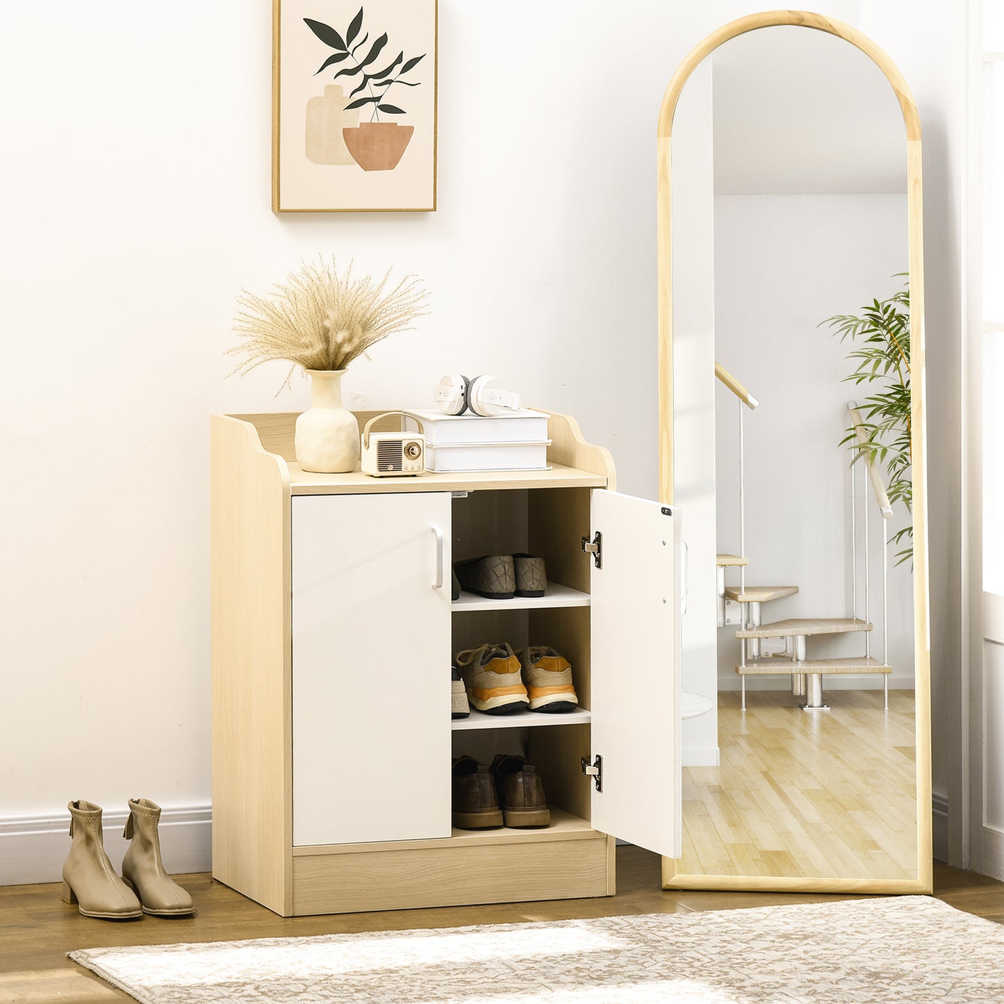 Shoe Storage Cabinet, 2 Door Shoe Cupboard with Adjustable 3 Shelves for 9 Pairs of Shoes for Hallways, Living Room, HOMCOM, 7