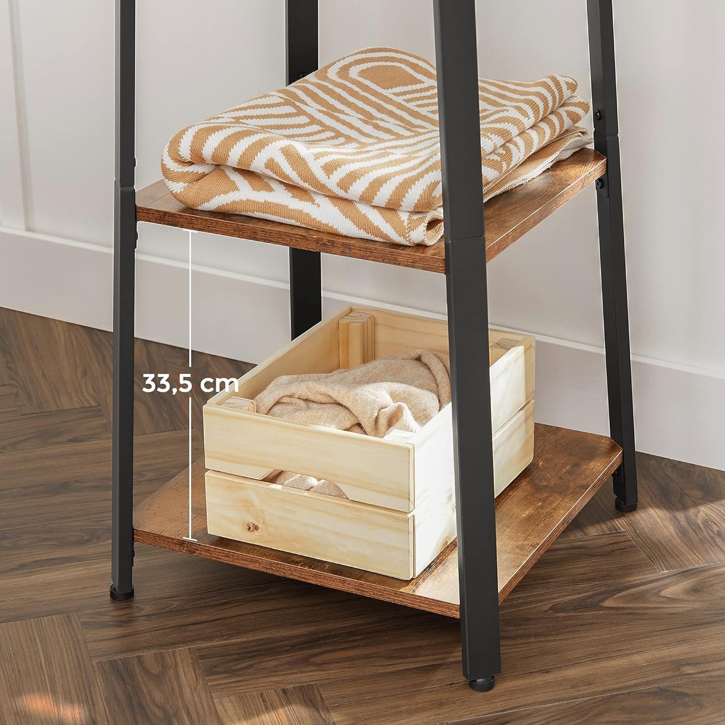 Coat Rack, Coat Stand with 3 Shelves, Ladder Shelf with Hooks for Scarves, Rustic Brown and Black, VASAGLE , 6