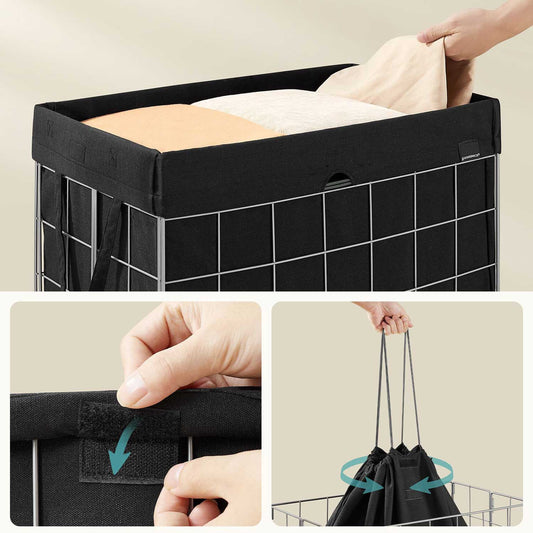 Collapsible Laundry Basket, Large Washing Bag, 110L Laundry Basket, Silver and Black, SONGMICS, 2