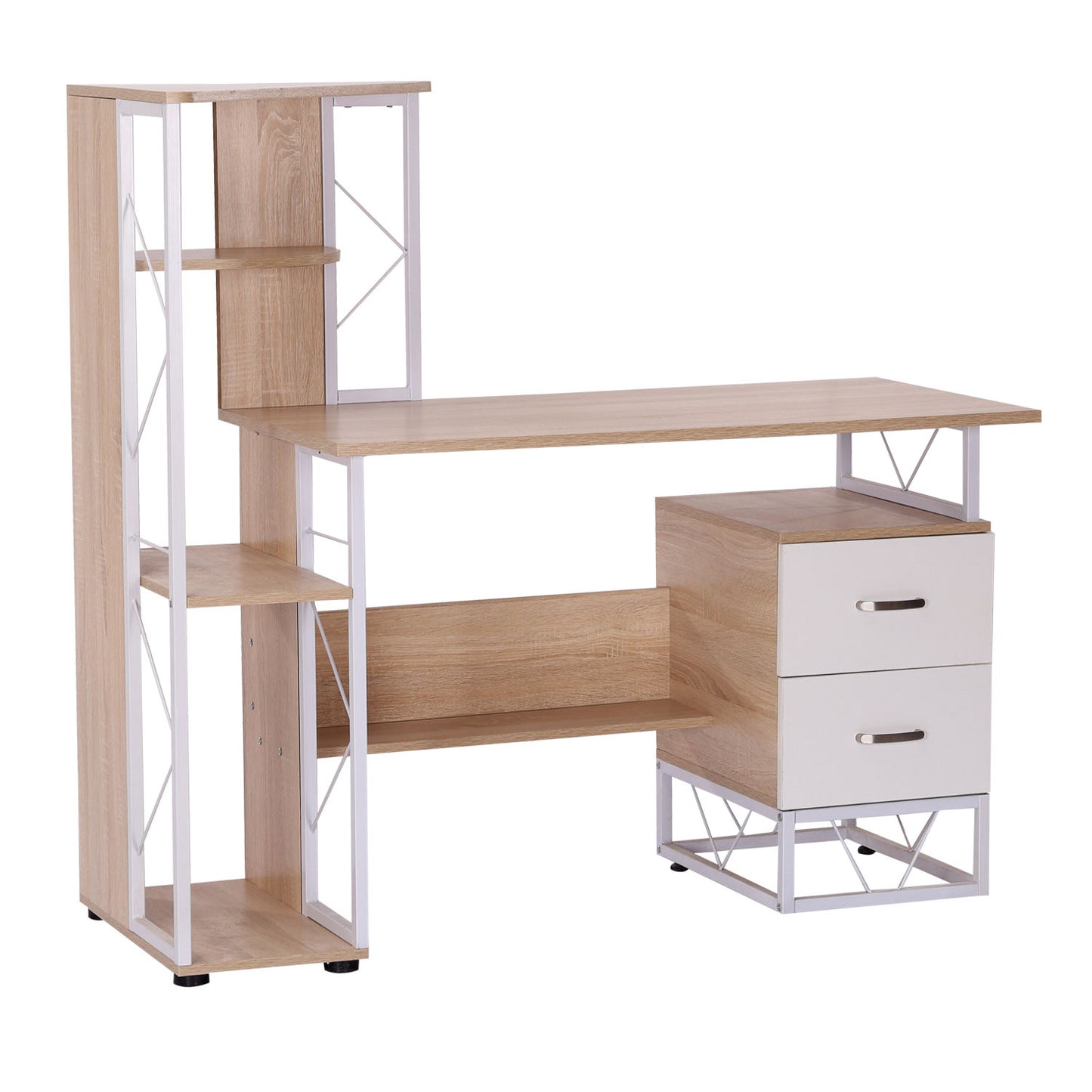 Computer Desk, Writing Desk with Drawers and Multi-Shelves, PC Workstation, Study Furniture, Wood, Orange, HOMCOM, 9