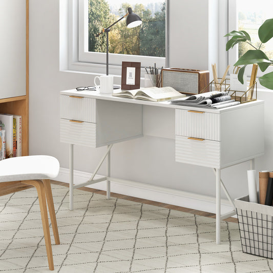 Modern Computer Desk with 4 Drawers and Storage-White, Costway, 2