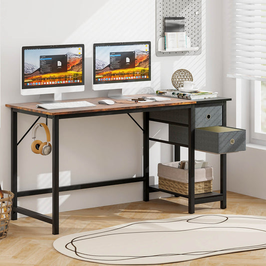 140cm Office Desk Computer Workstation with 2 Drawers and Hook-M, Costway, 2