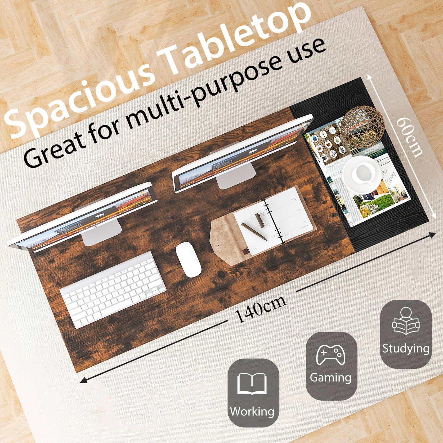 140cm Office Desk Computer Workstation with 2 Drawers and Hook-M, Costway, 7