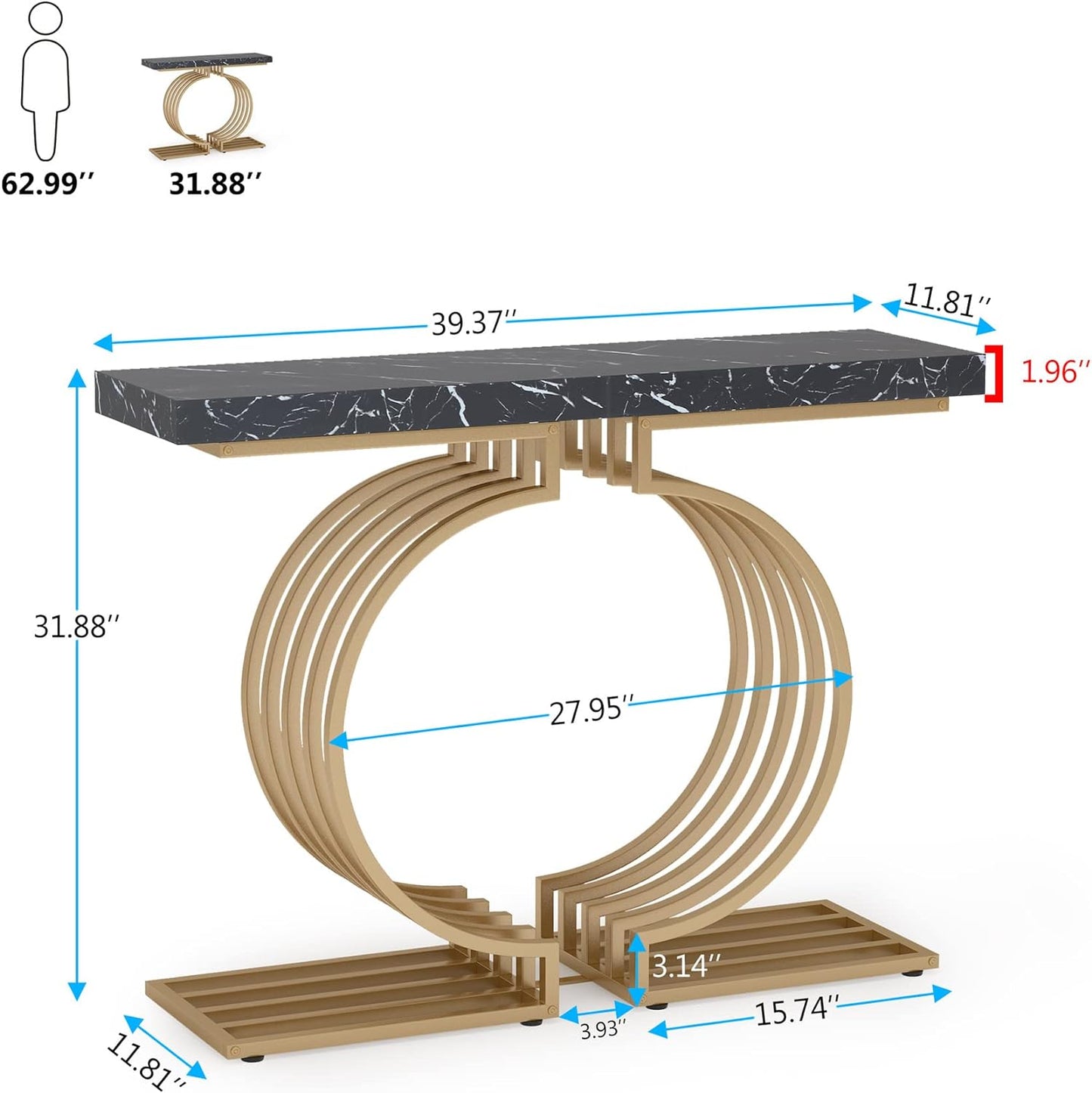 Console Table, Hallway Table, 40 inch Entryway Sofa Table with Gold Base, Faux Marble Black, Tribesigns, 6