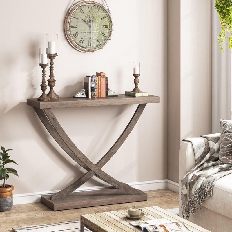 Console Table, 35 inch Hallway Table, Narrow Console Table, Industrial Entryway Table, Grey, Tribesigns, 7