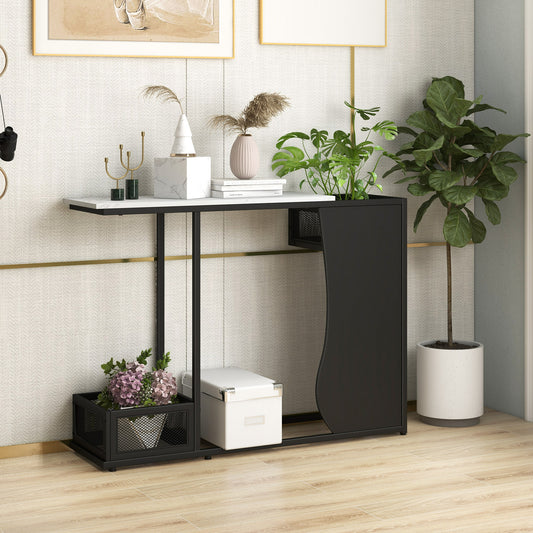 Modern Sofa Accent Console Table with 2 Storage Mesh Cubes, Hallway Table, Sofa Table, Black & White, Costway, 2