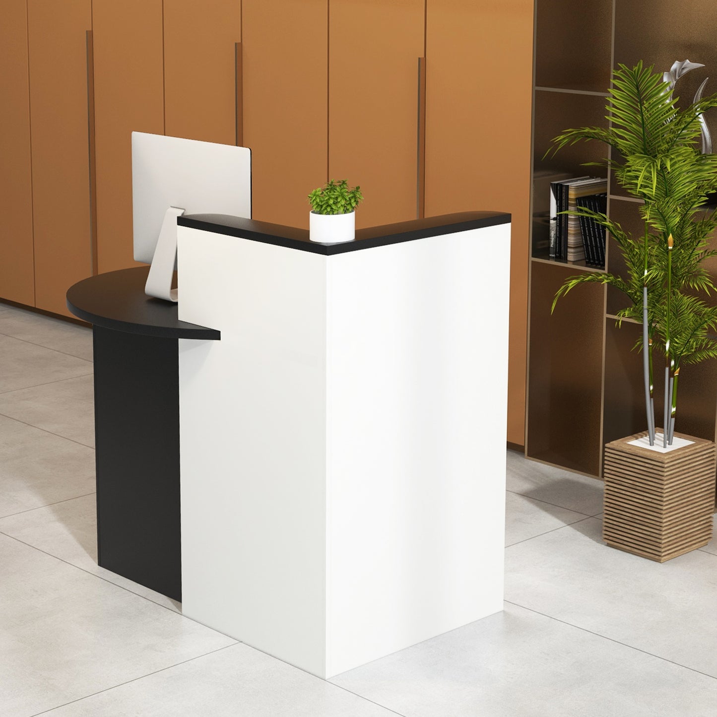 Corner Front Reception Counter Desk with Lockable Drawer-Black, Costway, 3