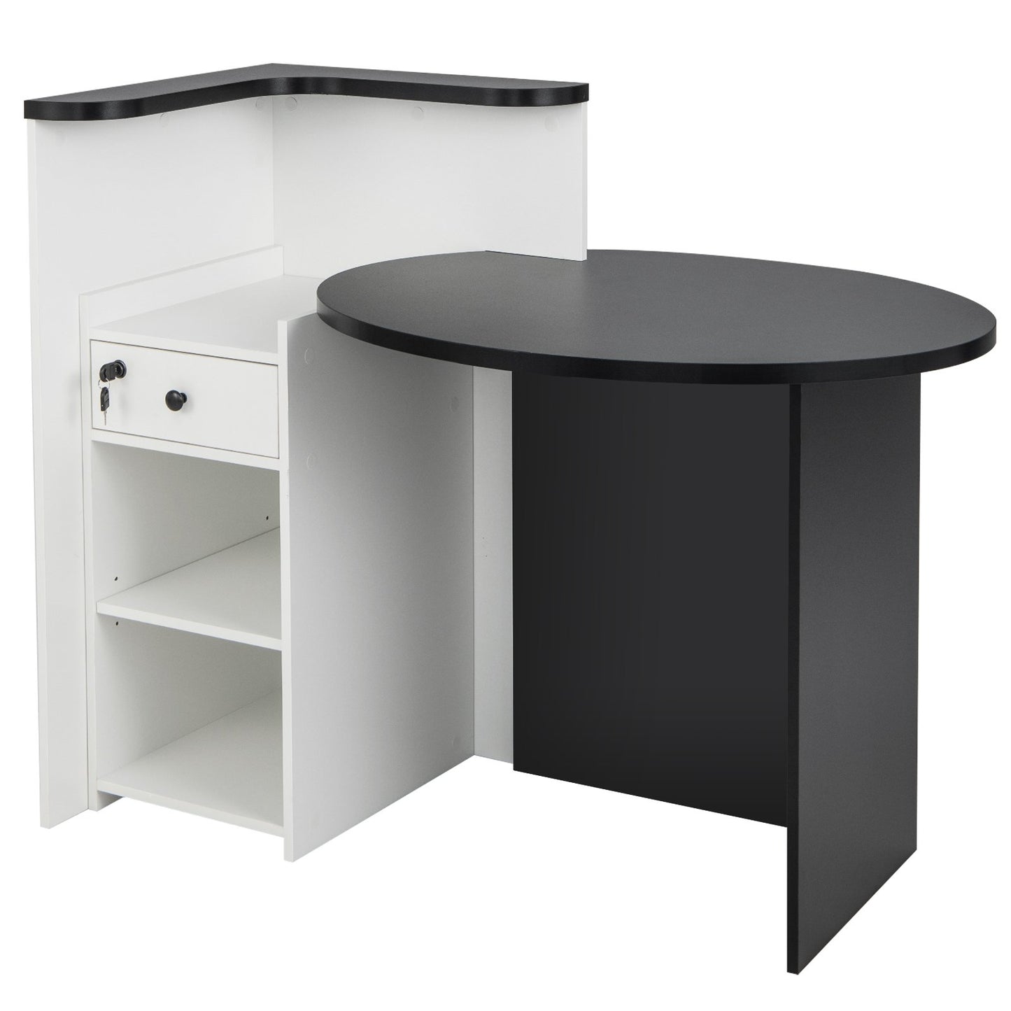 Corner Front Reception Counter Desk with Lockable Drawer-Black, Costway, 1