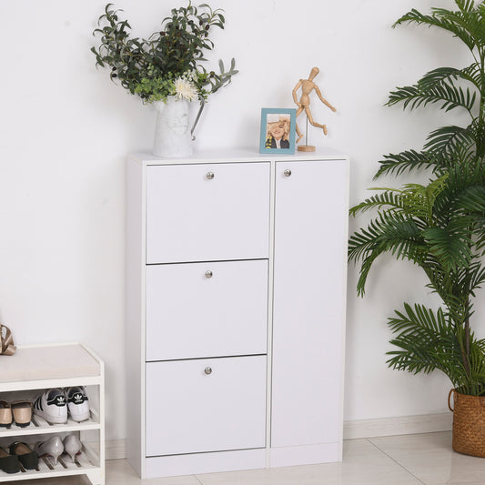 Shoe Cabinet with 3 Flip Drawers, Narrow Shoe Storage Cabinet with 5-tier Cupboard and Adjustable Dividers for Hallway, Entryway, White, HOMCOM, 2
