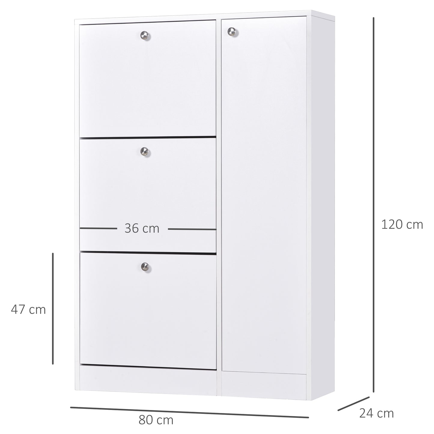 Shoe Cabinet with 3 Flip Drawers, Narrow Shoe Storage Cabinet with 5-tier Cupboard and Adjustable Dividers for Hallway, Entryway, White, HOMCOM, 3
