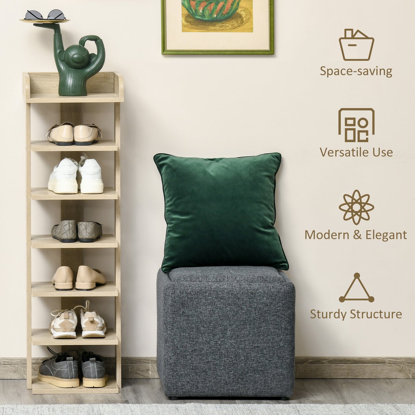 7 Tier Shoe Rack Organizer Storage Shelf Wooden Display Cabinet for Entryway Living Room Bedroom Oak, HOMCOM, 6
