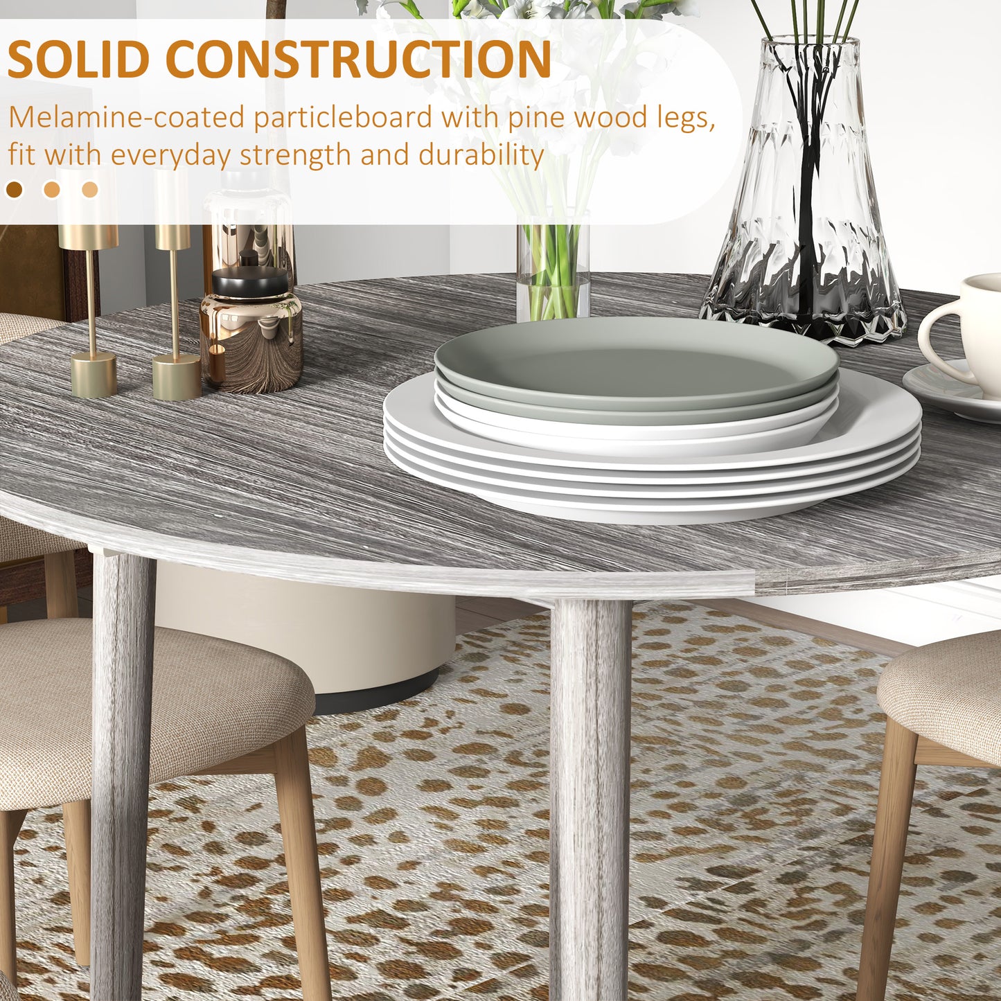Folding Dining Table for 4, Round Drop Leaf Table, Extendable Dining Table, Small Kitchen Table, Grey, HOMCOM, 6