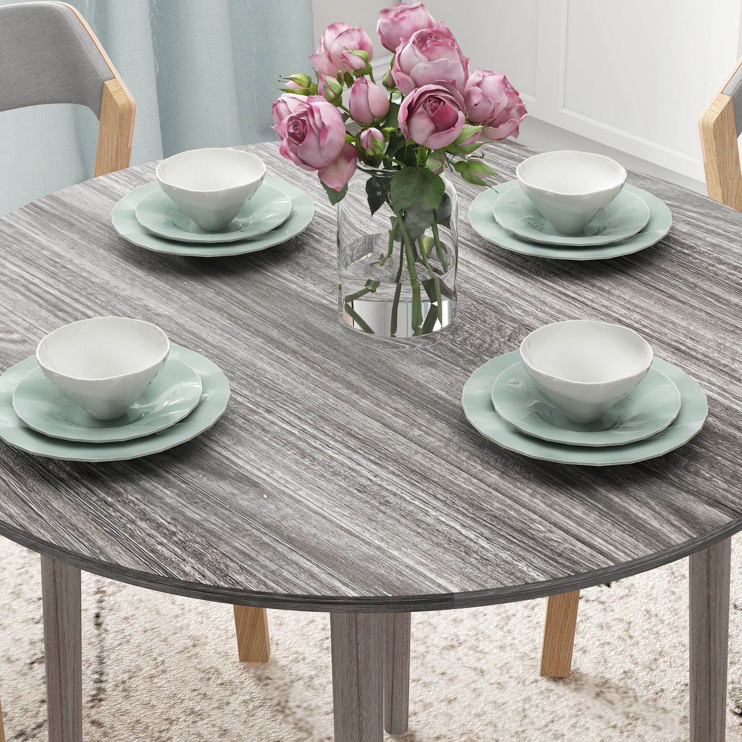 Folding Dining Table for 4, Round Drop Leaf Table, Extendable Dining Table, Small Kitchen Table, Grey, HOMCOM, 8