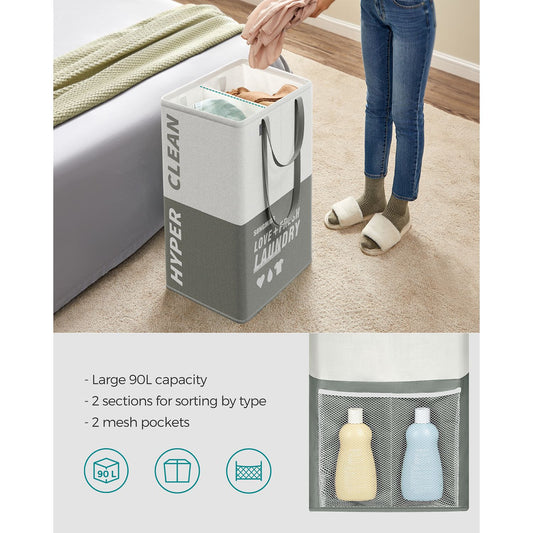 Dirty Laundry Basket, Large Laundry Bin, Large Laundry Basket, 90L, Laundry Hamper, Light Grey, SONGMICS, 2