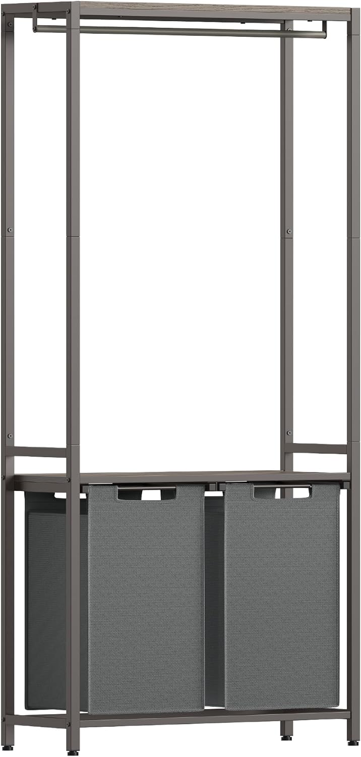 Double Laundry Basket, Grey Laundry Basket, 2-Section Laundry Basket with Removable Liners, 2 x 12.1, VASAGLE, 10