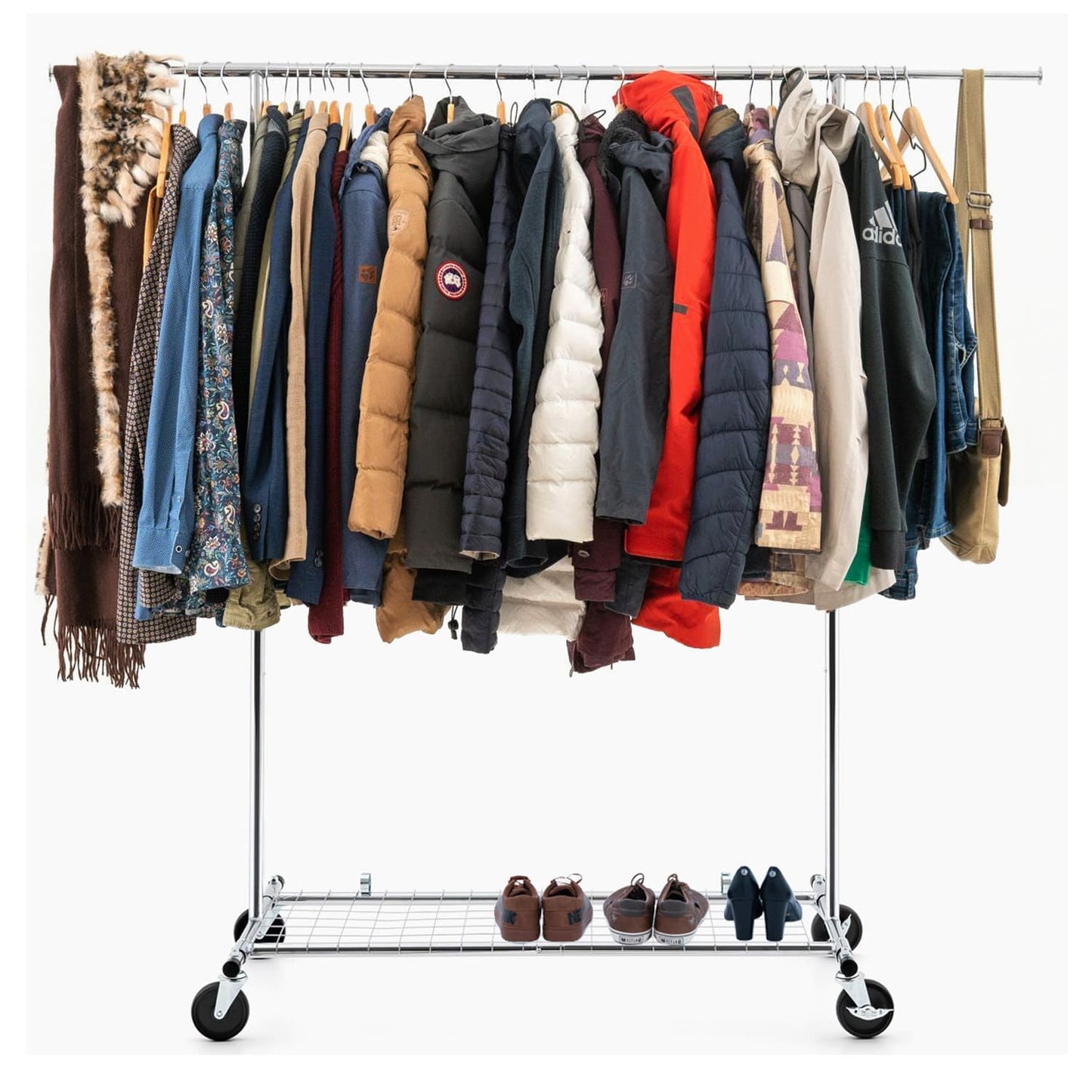 Heavy Duty Clothes Rail, Industrial Clothes Rail, Hanging, Extendable Clothes Rail, Foldable, on Wheels, Tatkraft Duncan, 2
