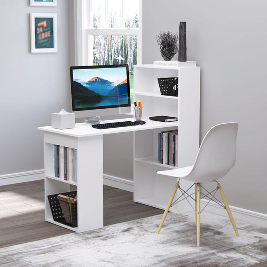 120cm Modern Computer Desk Bookshelf Study Table Workstation PC Laptop Writing Home Office 6 Shelves White, HOMCOM, 2