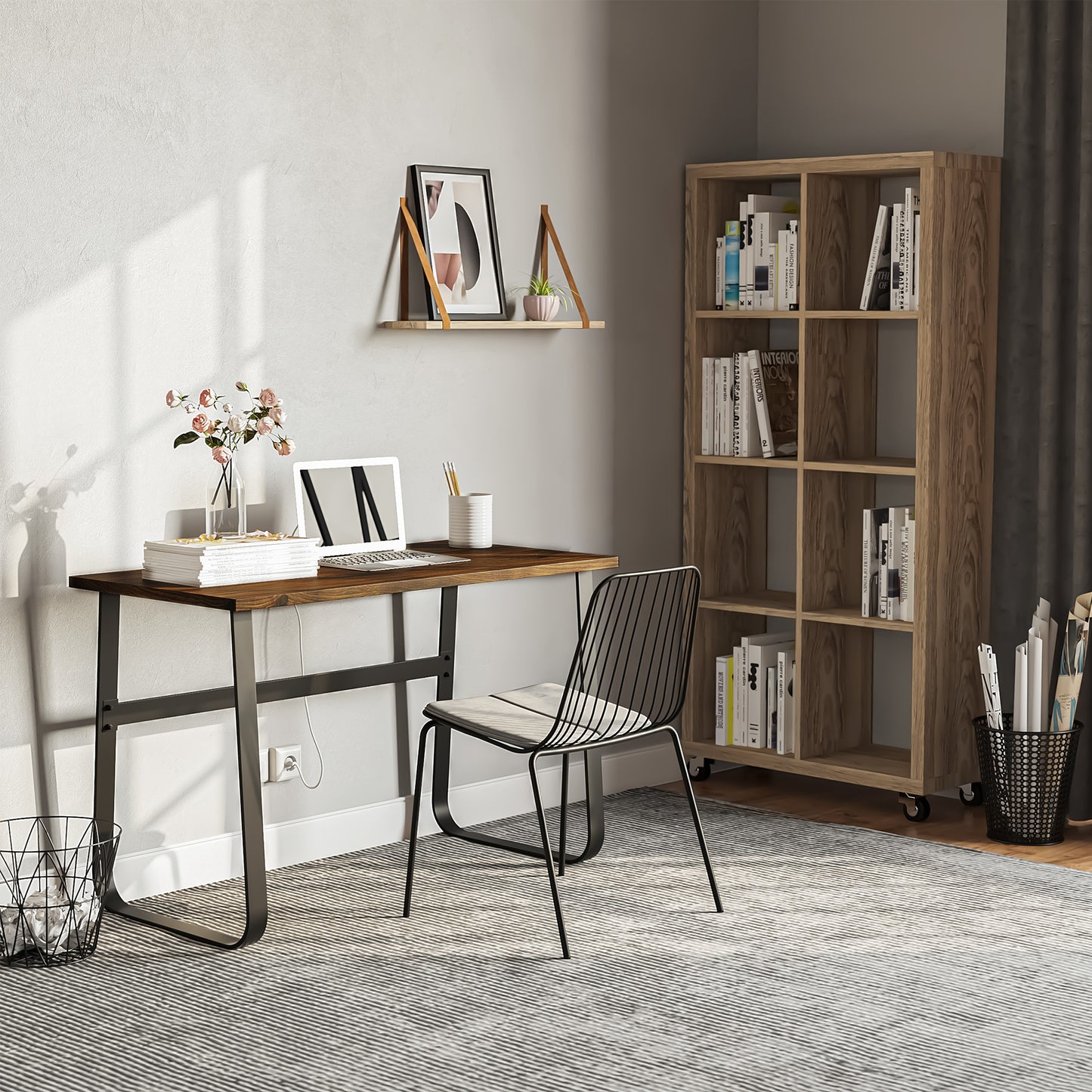 Computer Desk, Small Home Office Desk, Industrial Study Workstation with Metal Frame, 115 x 58 x 74.5cm, Rustic Brown and Black, HOMCOM, 5