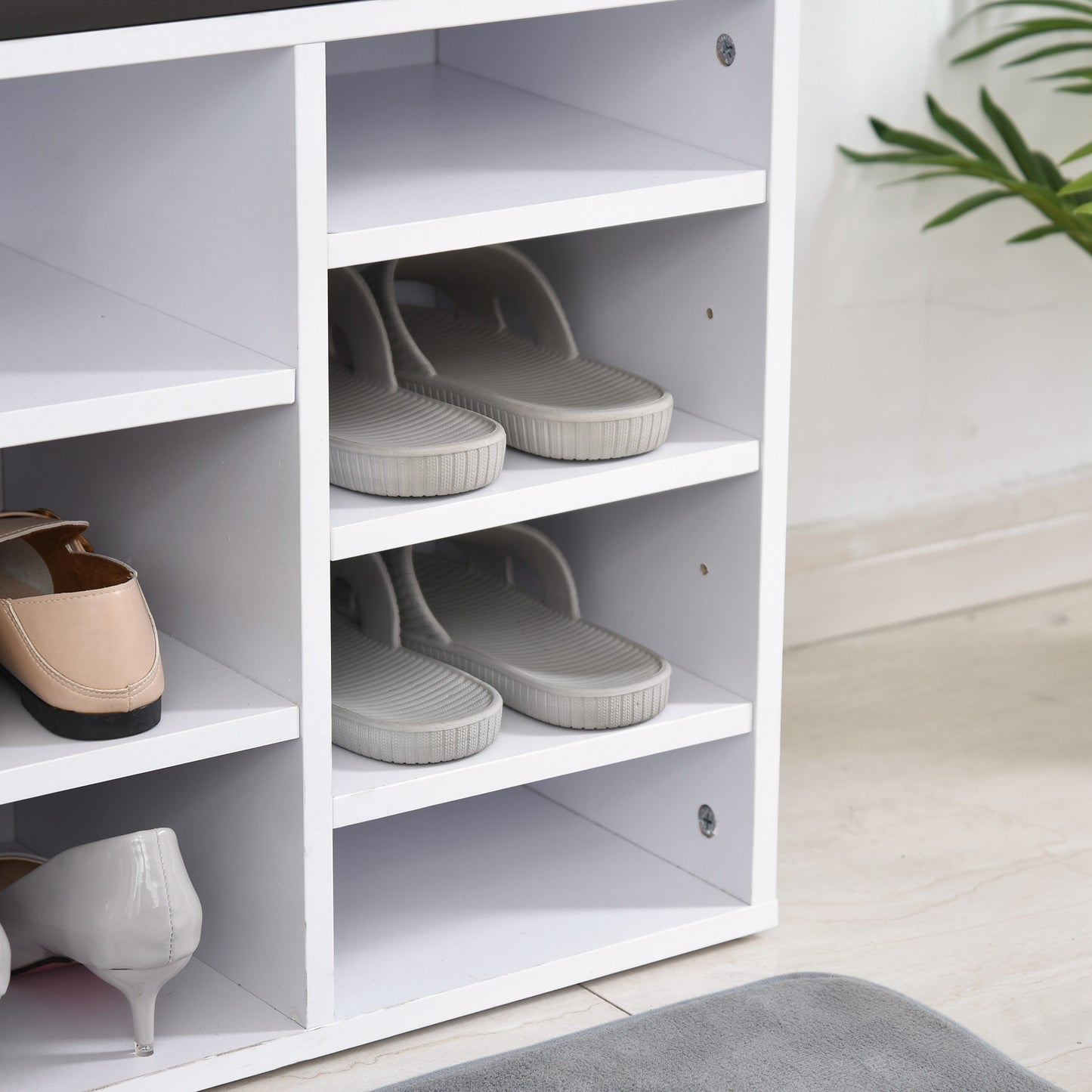 Multi-Storage Shoe Rack w/ 14 Compartments Cushion Moving Shelves Solid Frame Foot Pads Home Office Tidy Organisation Boots Trainers White, HOMCOM, 9