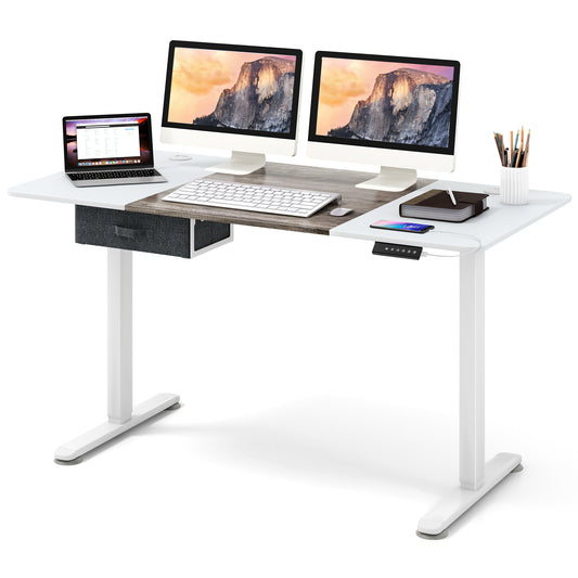 Electric Height Adjustable Standing Desk with USB Charging Port-Grey, Costway, 1