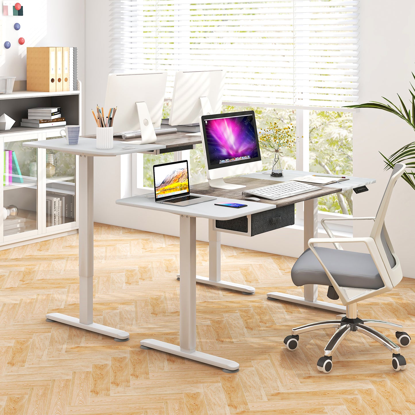 Electric Height Adjustable Standing Desk with USB Charging Port-Grey, Costway, 2