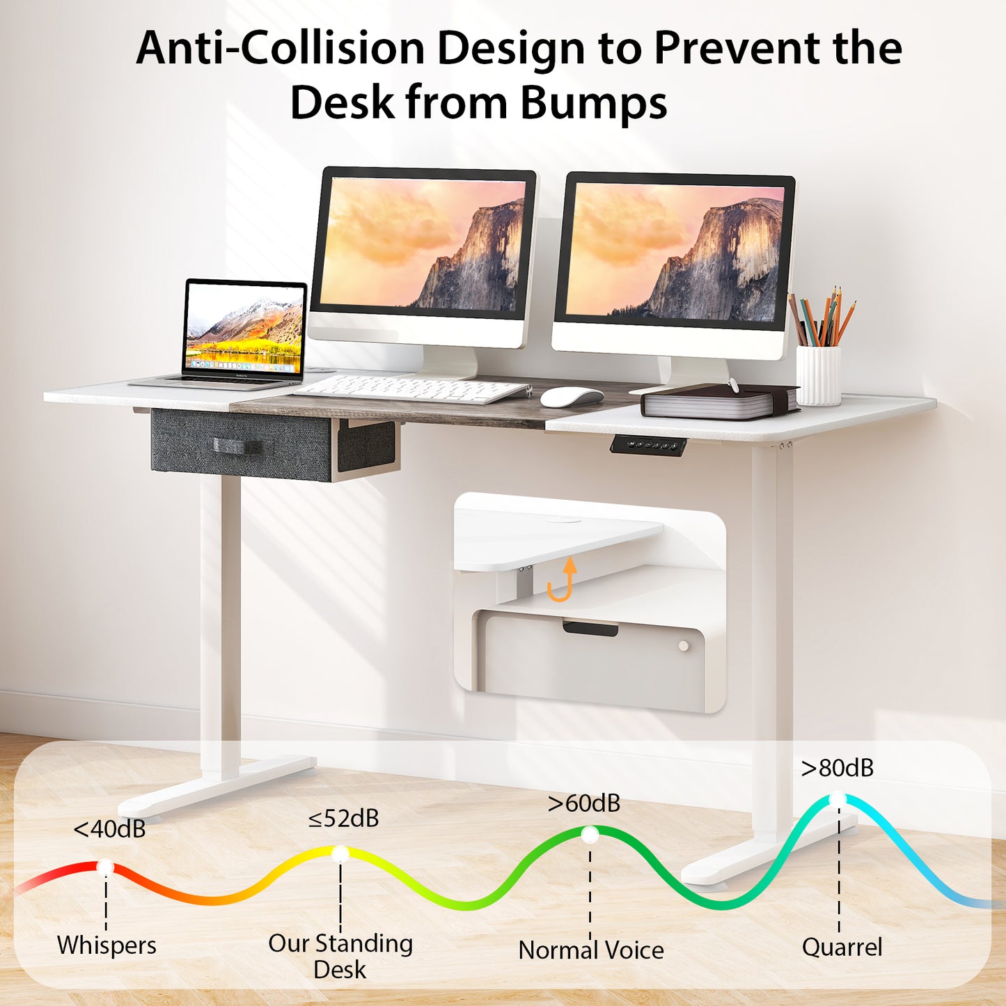 Electric Height Adjustable Standing Desk with USB Charging Port-Grey, Costway, 3