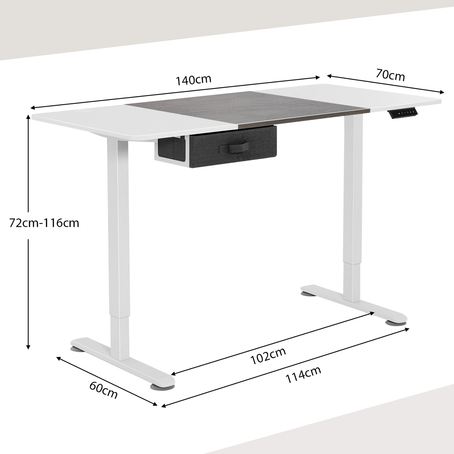 Electric Height Adjustable Standing Desk with USB Charging Port-Grey, Costway, 4