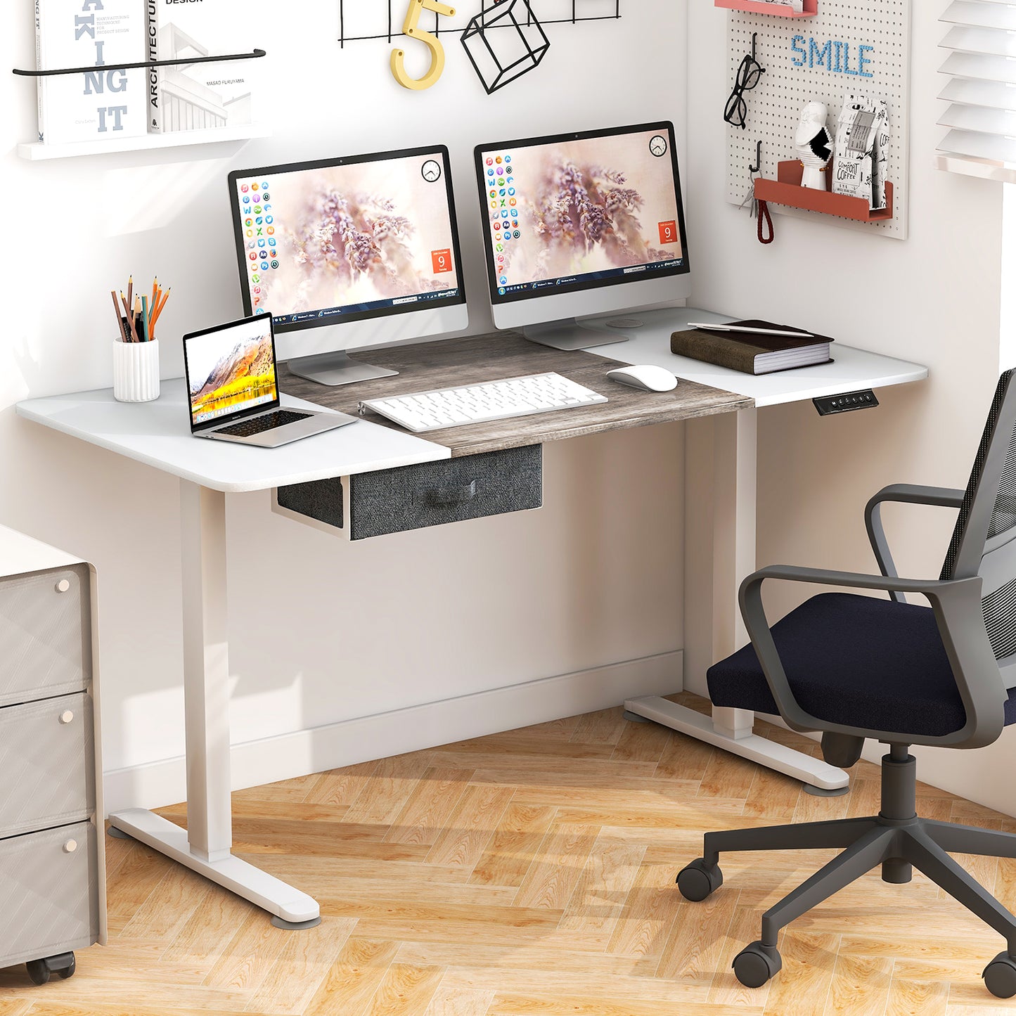 Electric Height Adjustable Standing Desk with USB Charging Port-Grey, Costway, 6