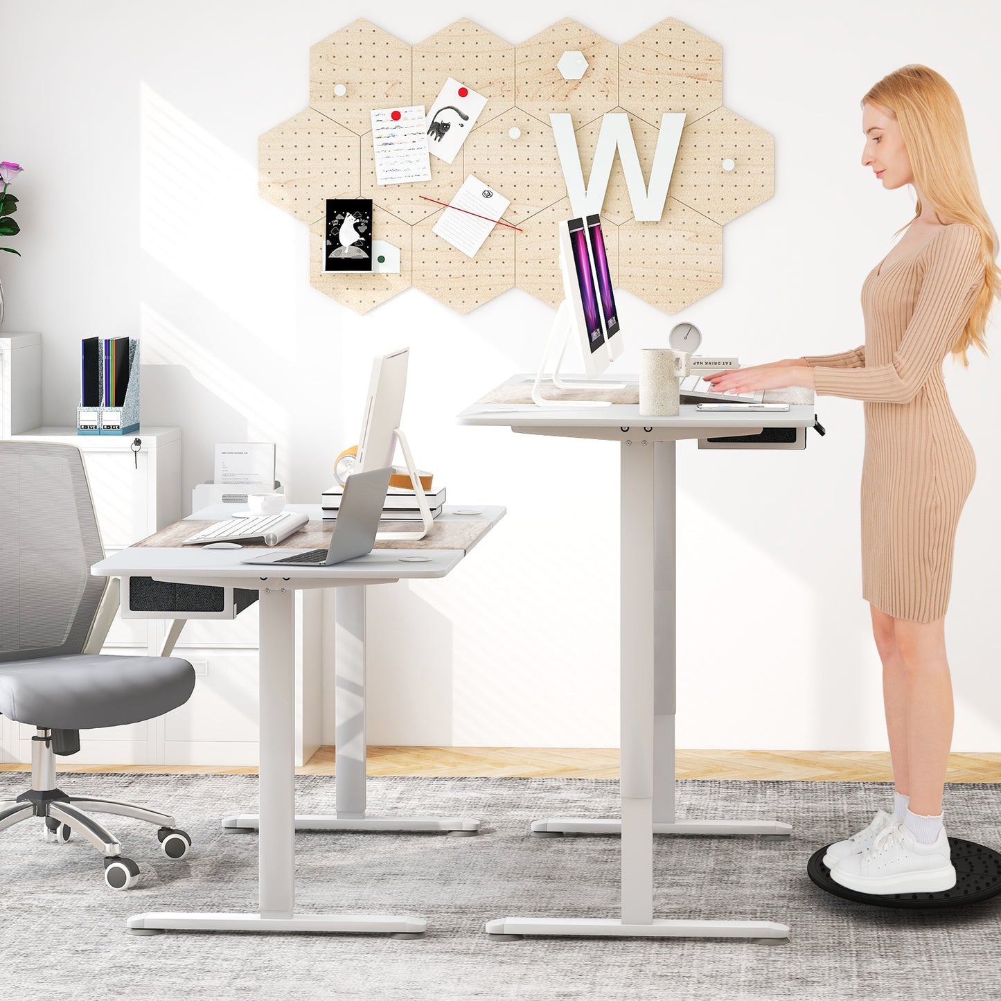 Electric Height Adjustable Standing Desk with USB Charging Port-Grey, Costway, 7