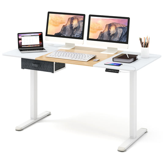 Electric Height Adjustable Standing Desk with USB Charging Port-Natural, Costway, 1