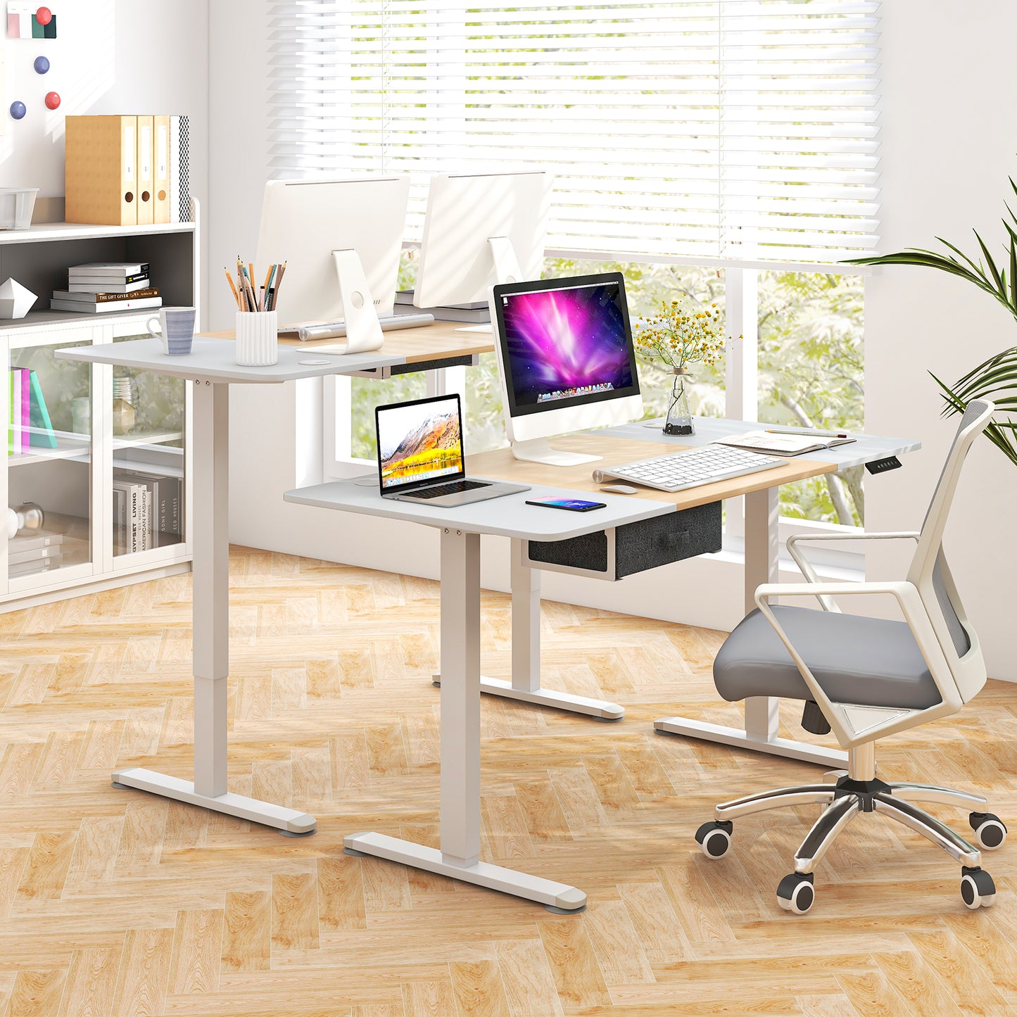 Electric Height Adjustable Standing Desk with USB Charging Port-Natural, Costway, 7