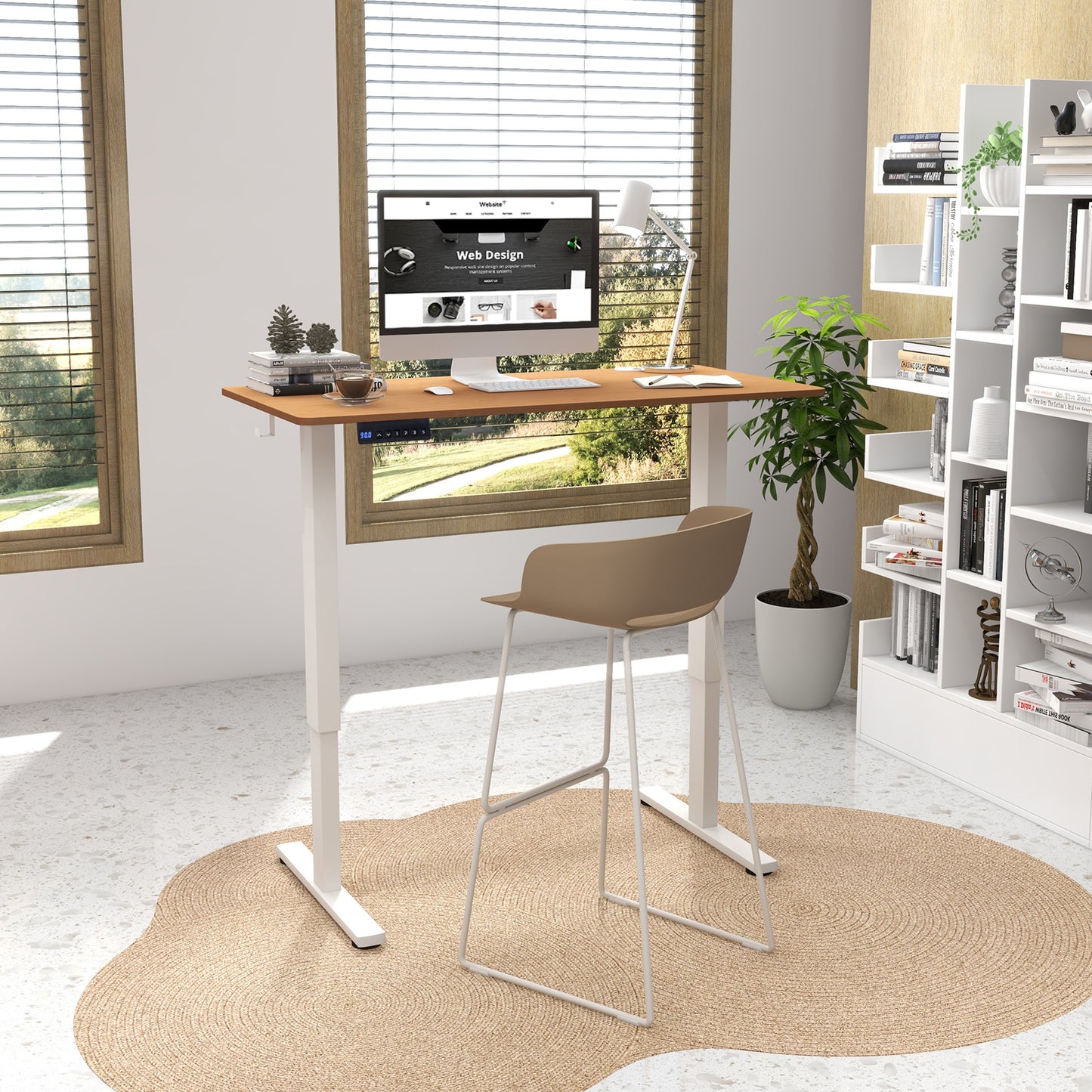 120 x 60cm Height Adjustable Standing Desk with 3 Memory Heights-Natural, Costway, 1