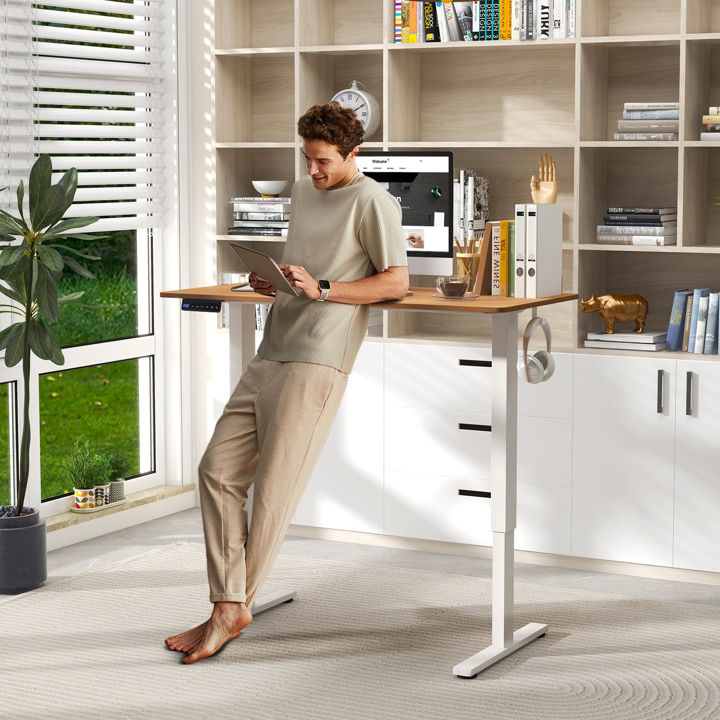 120 x 60cm Height Adjustable Standing Desk with 3 Memory Heights-Natural, Costway, 1