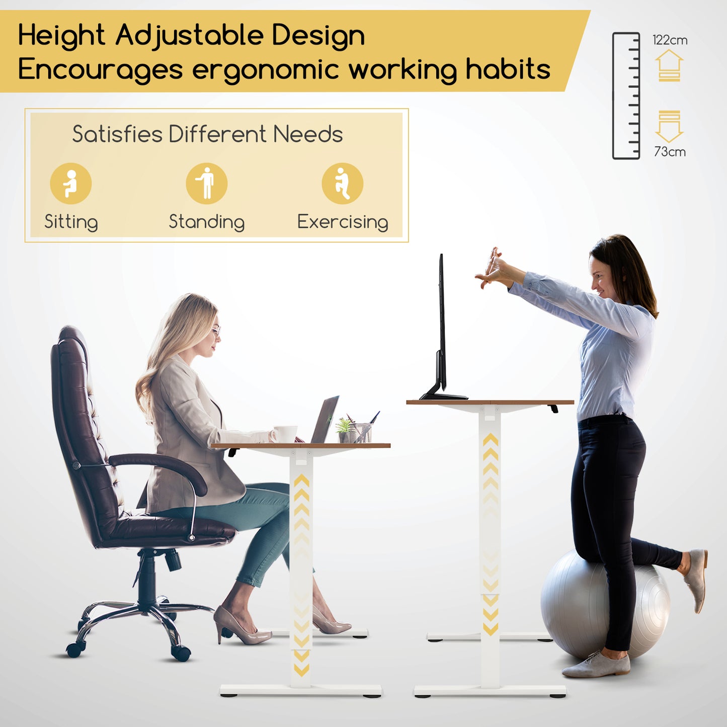 120 x 60cm Height Adjustable Standing Desk with 3 Memory Heights-Natural, Costway, 1