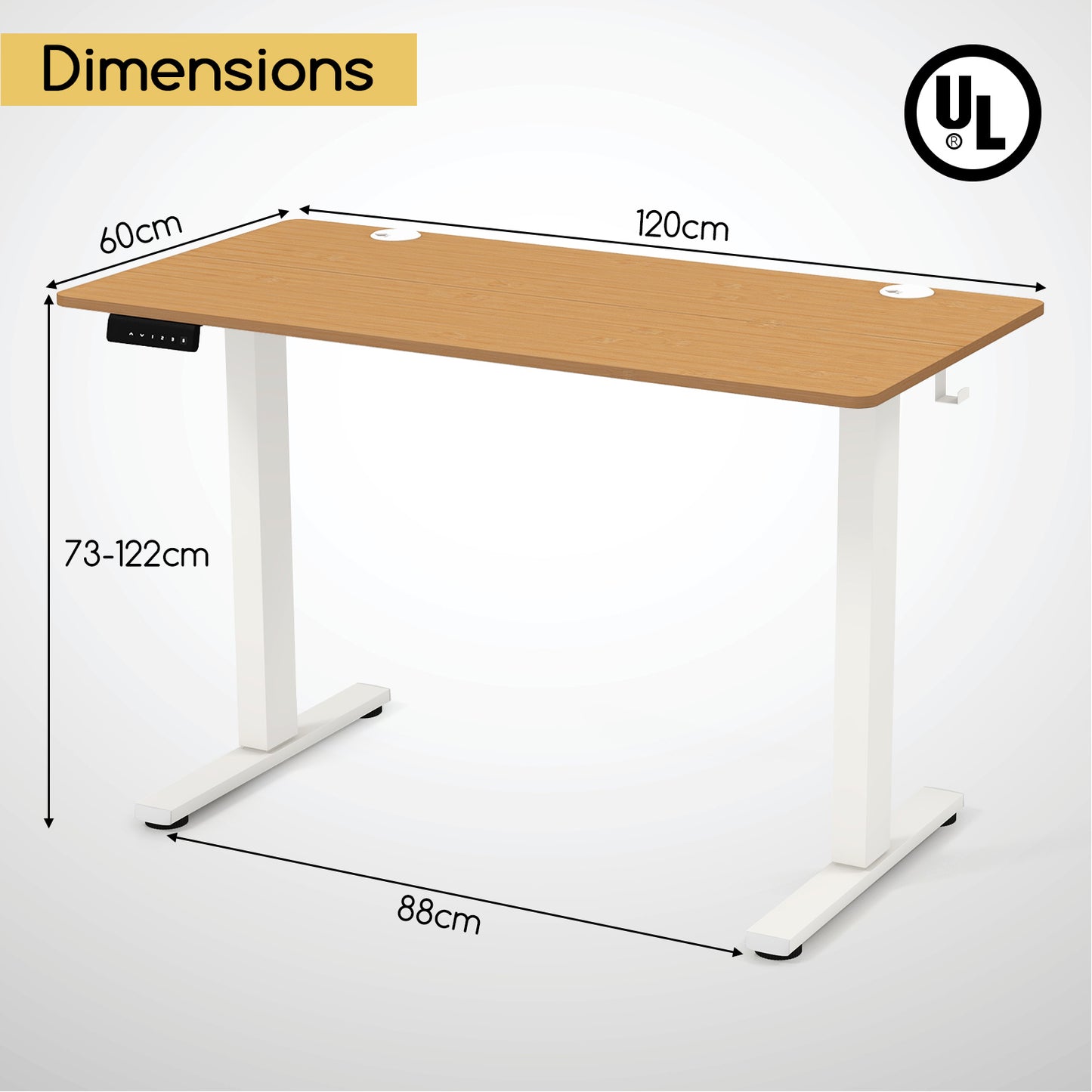 120 x 60cm Height Adjustable Standing Desk with 3 Memory Heights-Natural, Costway, 1