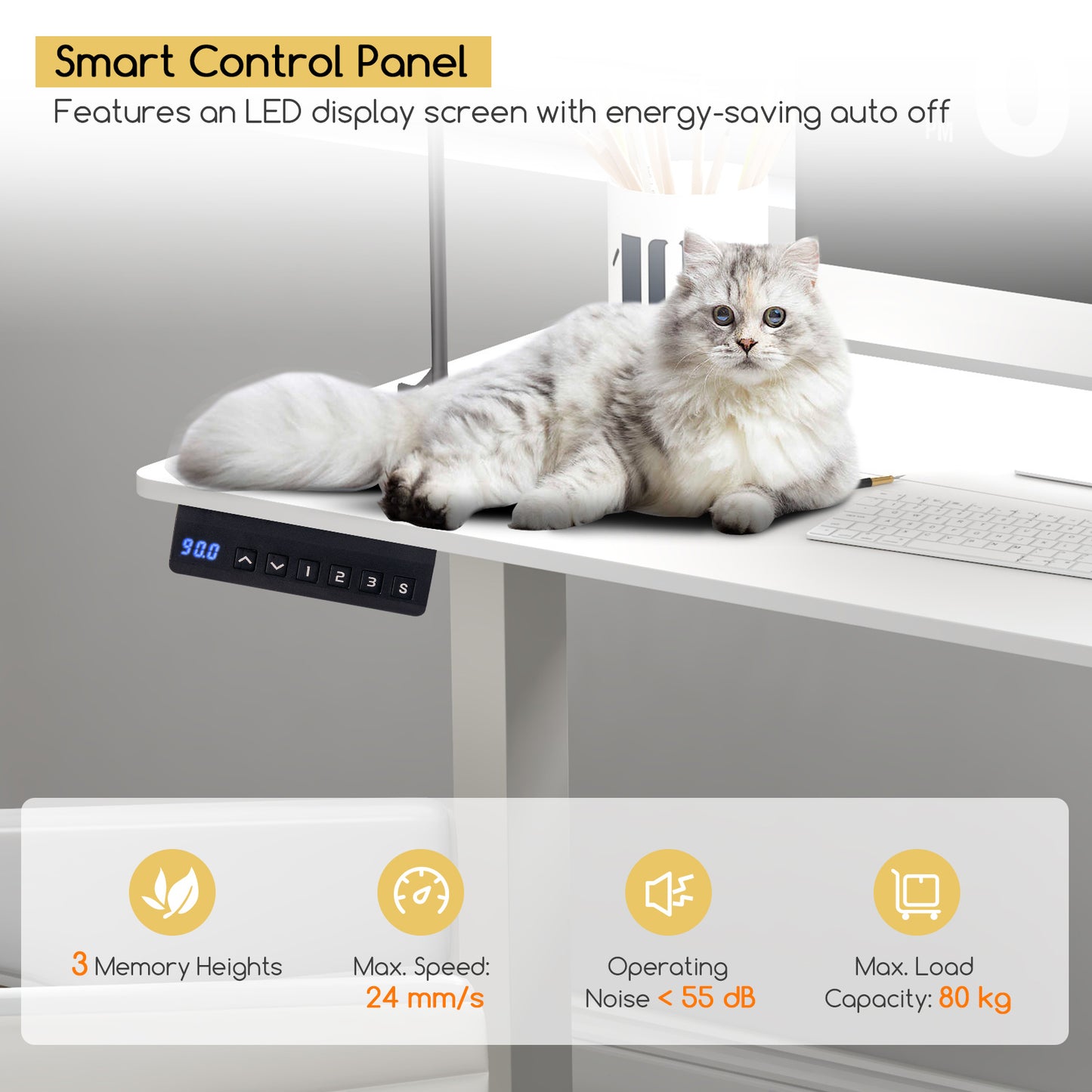 120 x 60cm Height Adjustable Standing Desk with 3 Memory Heights-White, Costway, 1