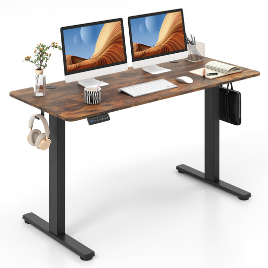 140 x 60 CM Height Adjustable Standing Desk with 3 Memory Heights-Brown, Costway, 1