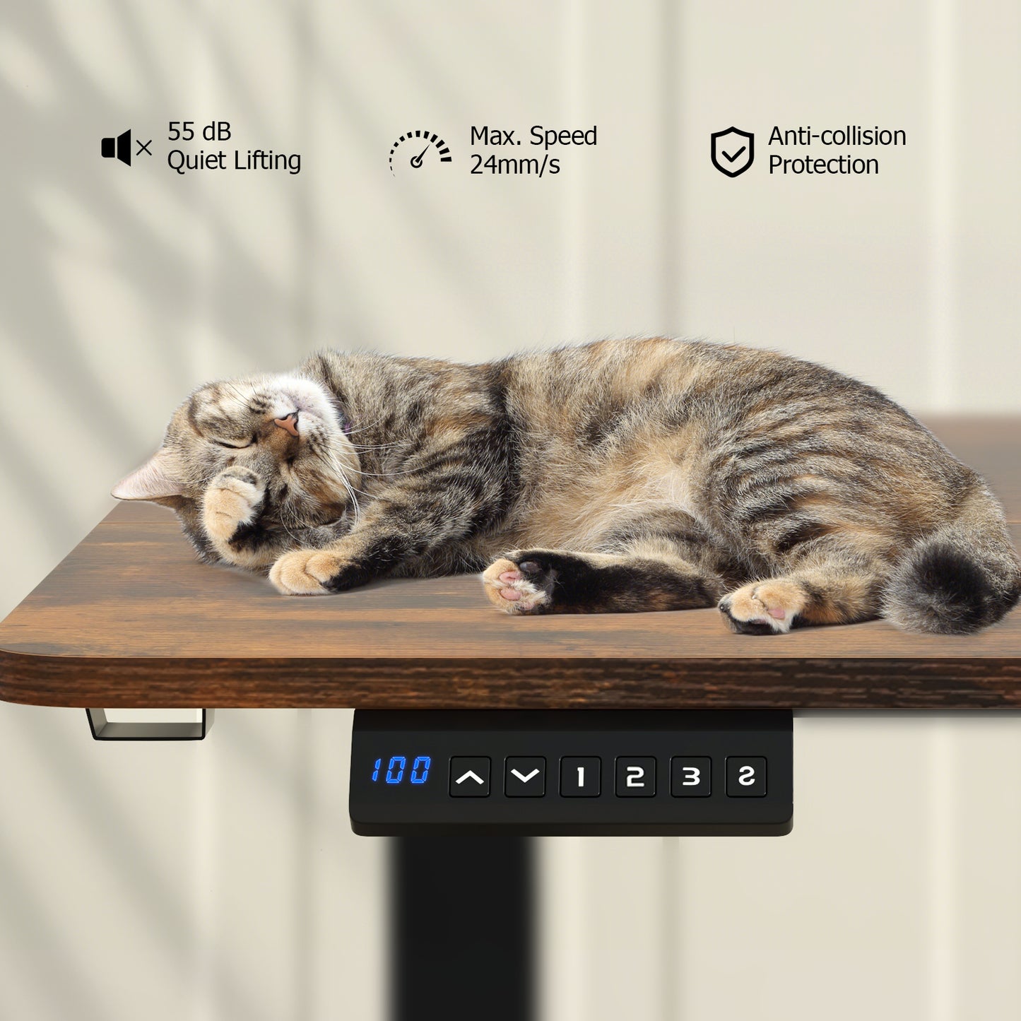 140 x 60 CM Height Adjustable Standing Desk with 3 Memory Heights-Brown, Costway, 1