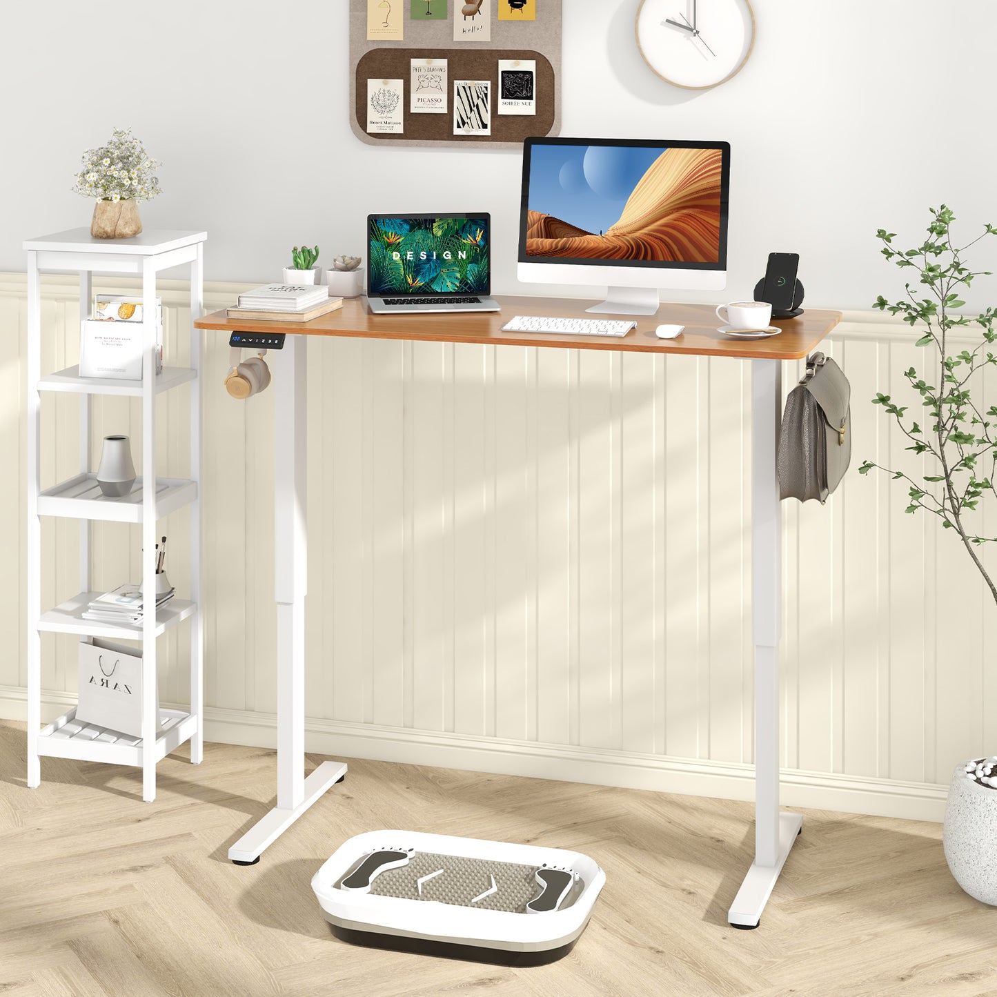 140 x 60 CM Height Adjustable Standing Desk with 3 Memory Heights-Natural, Costway, 1