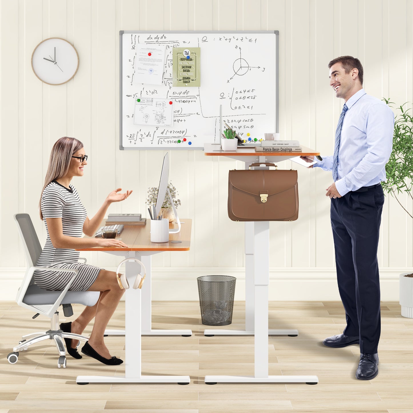 140 x 60 CM Height Adjustable Standing Desk with 3 Memory Heights-Natural, Costway, 1