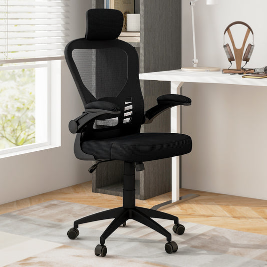 Ergonomic Mesh Office Chair with Adjustable Headrest and Height-Black, Costway, 2