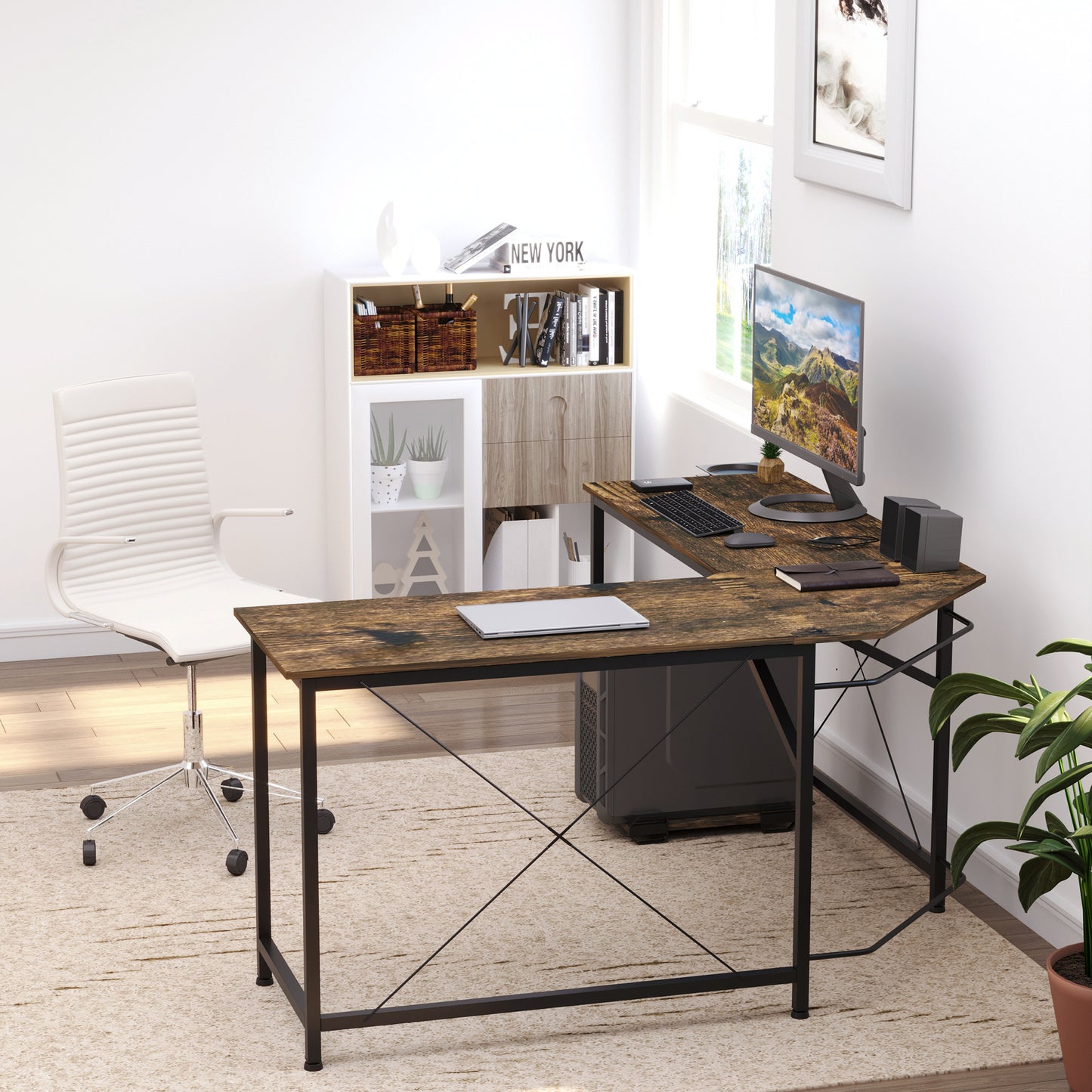 Corner Gaming Desk L-Shape Computer PC Workstation Home Office Three Worktop Writing Table 150 x 150 x 75 cm, HOMCOM, 8