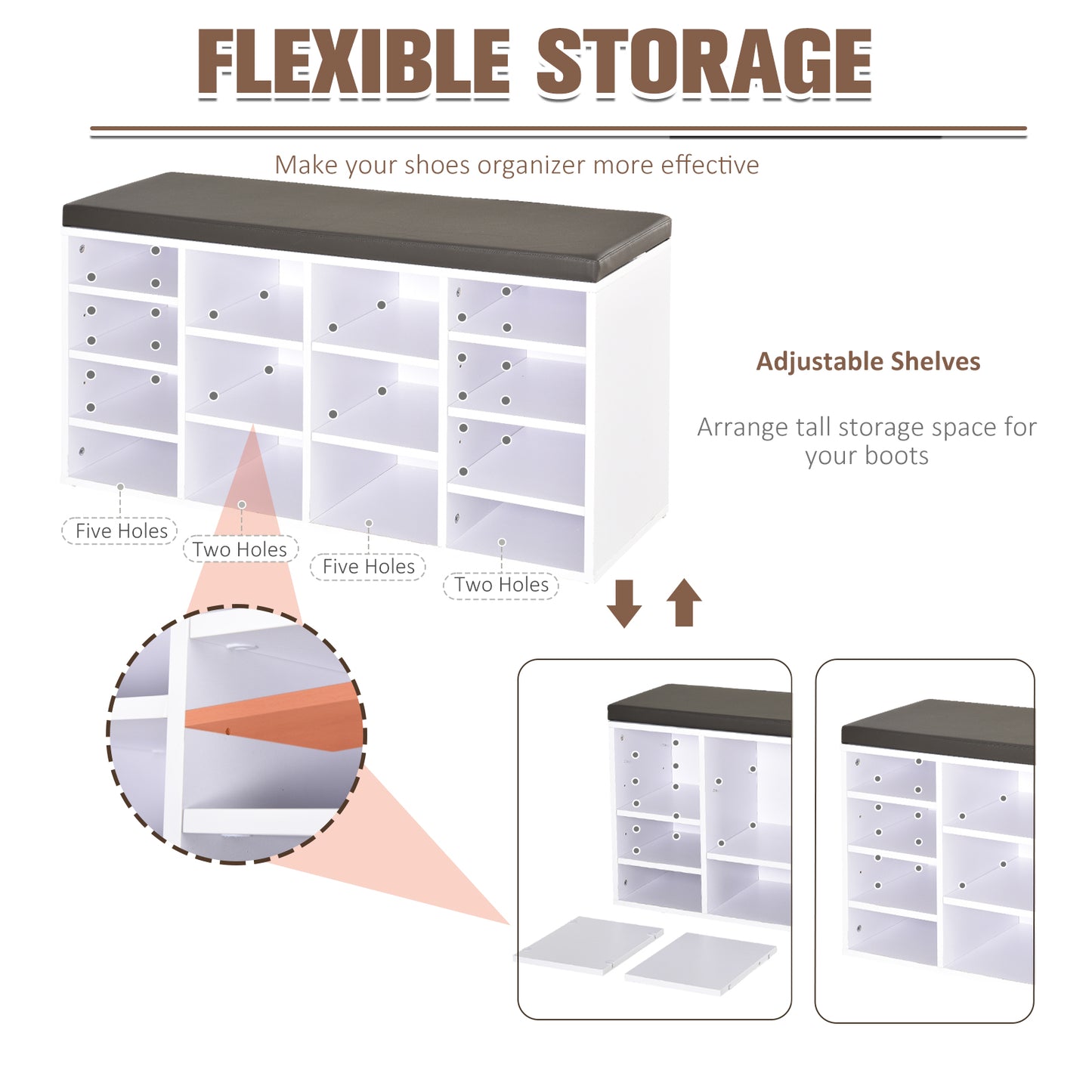 Multi-Storage Shoe Rack w/ 14 Compartments Cushion Moving Shelves Solid Frame Foot Pads Home Office Tidy Organisation Boots Trainers White, HOMCOM, 6