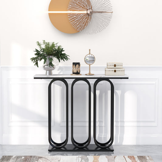 100 CM Faux Marble Entryway Table with Adjustable Foot Pads-Black, Costway, 1