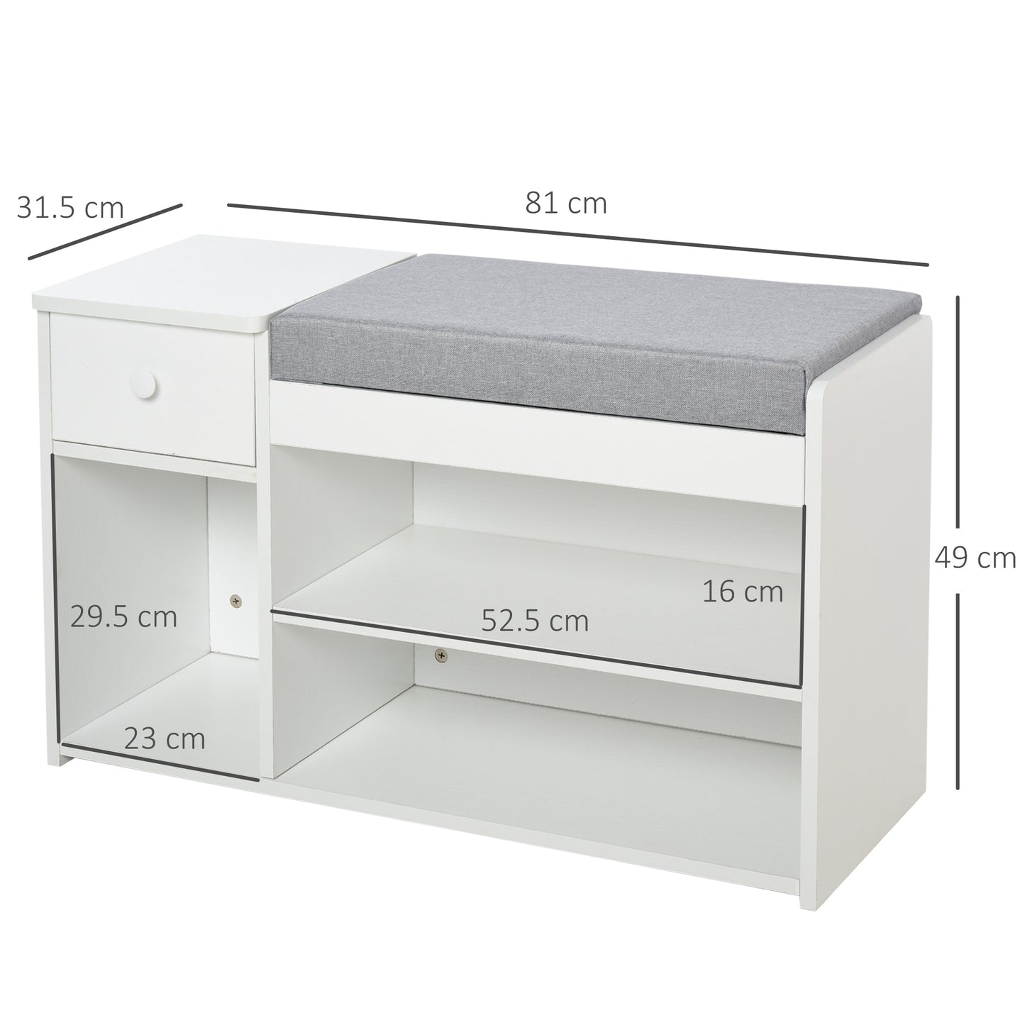 Multi-Storage Shoe Bench w/ Drawer 3 Compartments Cushioned Home Organisation Furniture Tidy Boots Hallway Entryway White, HOMCOM, 3