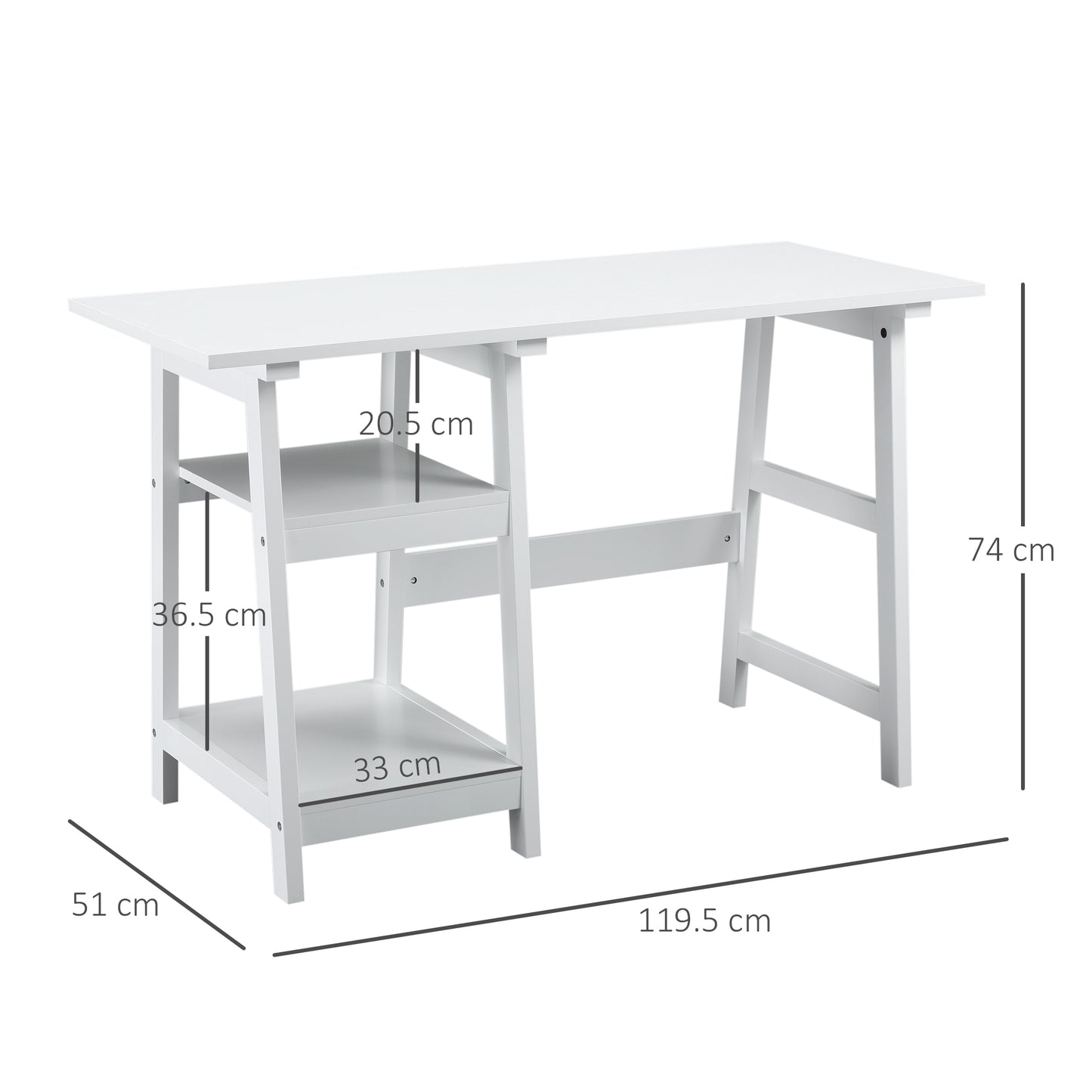 Compact Computer Desk with Storage Shelves, Study Table with Bookshelf, PC Table Workstation for Home Office, Study, Easy Assembly, 120 x 51cm, White, HOMCOM, 3